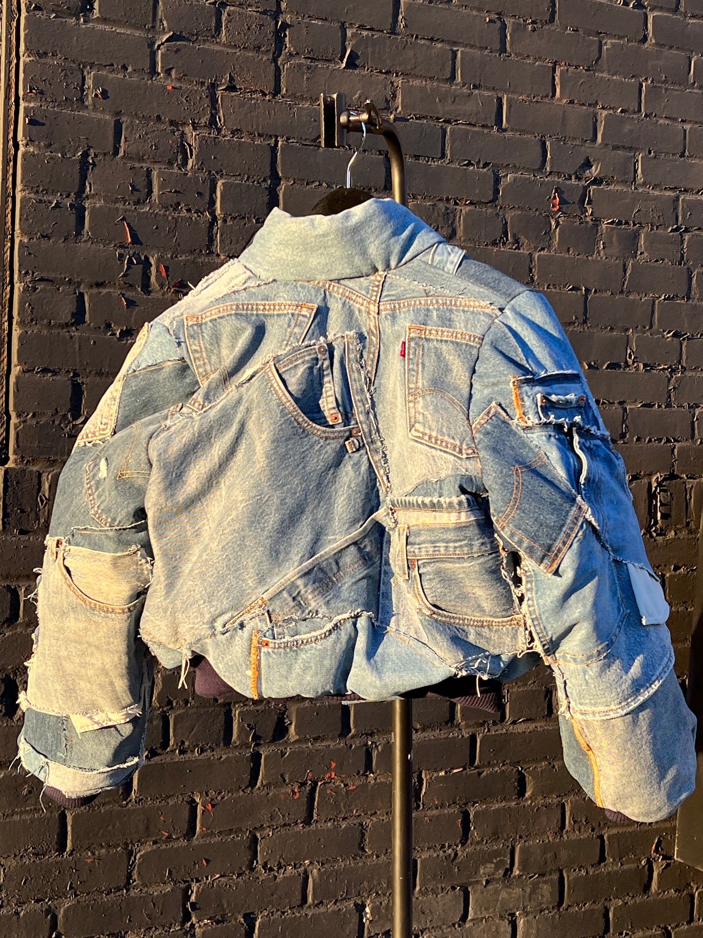 Blue Tux Bomber – Upcycled Denim Puffer Jacket